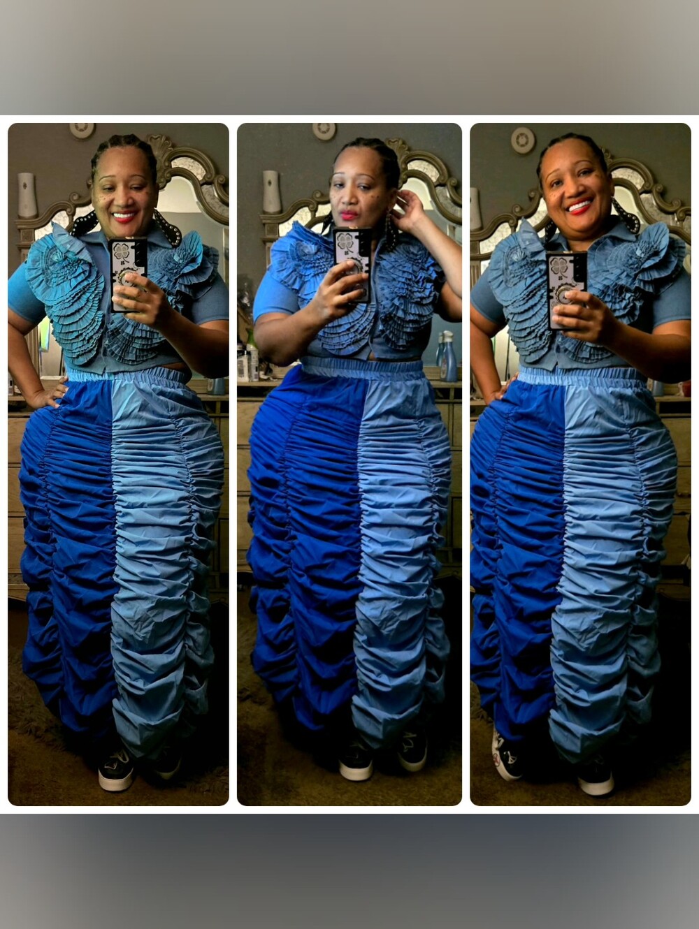 Two-Tone Blue Ruffled Maxi Skirt Set